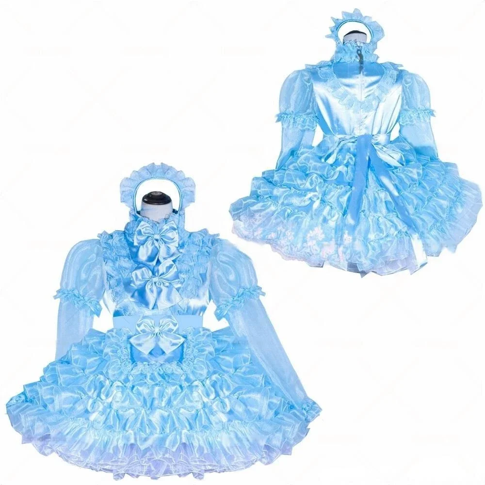 Sissy girl sexy French maid blue satin multi-layer ruffle edge fluffy dress cosplay costume can be customized
Sissy girl sexy French maid blue satin multi-layer ruffle edge fluffy dress cosplay costume can be customized