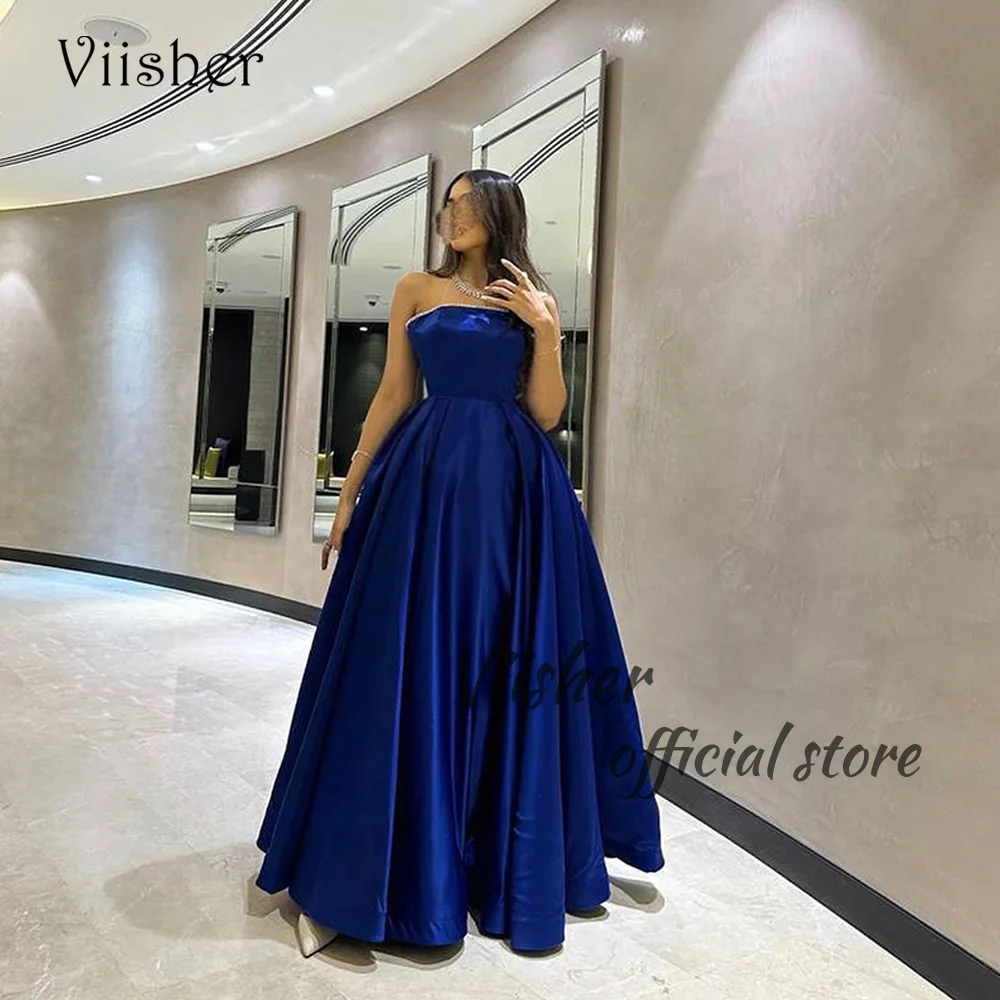 Viisher Royal Blue Satin A Line Evening Dresses Strapless Princess Long Prom Party Dress Arabic Dubai Evening Party Gowns
Viisher Royal Blue Satin A Line Evening Dresses Strapless Princess Long Prom Party Dress Arabic Dubai Evening Party Gowns