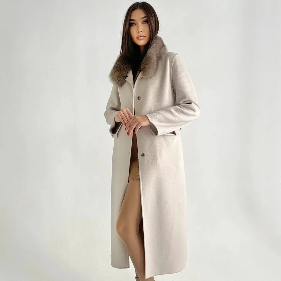 New Cashmere Coat Women Wool Blends Long Real Fox Fur Collar Warm Winter Wool Fur Coat New Fashion
New Cashmere Coat Women Wool Blends Long Real Fox Fur Collar Warm Winter Wool Fur Coat New Fashion