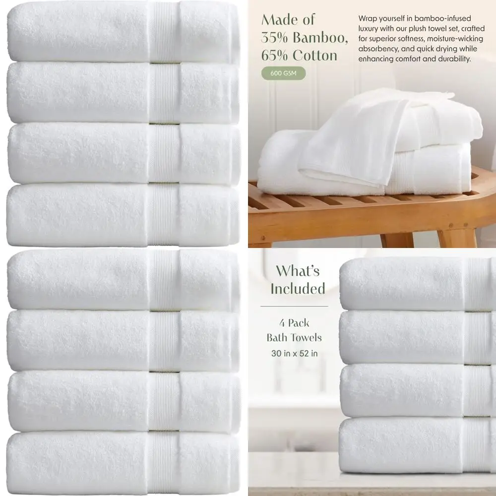 Набор банных полотенец из бамбукового вискозы и хлопка из 4 предметов | Мягкий, впитывающий и быстросохнущий | Сертифицированный Oeko-TEX | Белый
Набор банных полотенец из бамбукового вискозы и хлопка из 4 предметов | Мягкий, впитывающий и быстросохнущий | Сертифицированный Oeko-TEX | Белый