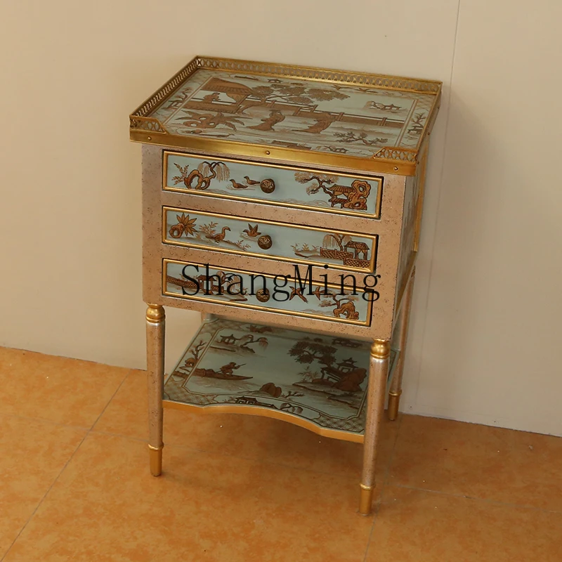 FG Chinese neoclassical three-bucket double-layer luxury hand-painted corner few sides light blue small tea table
FG Chinese neoclassical three-bucket double-layer luxury hand-painted corner few sides light blue small tea table