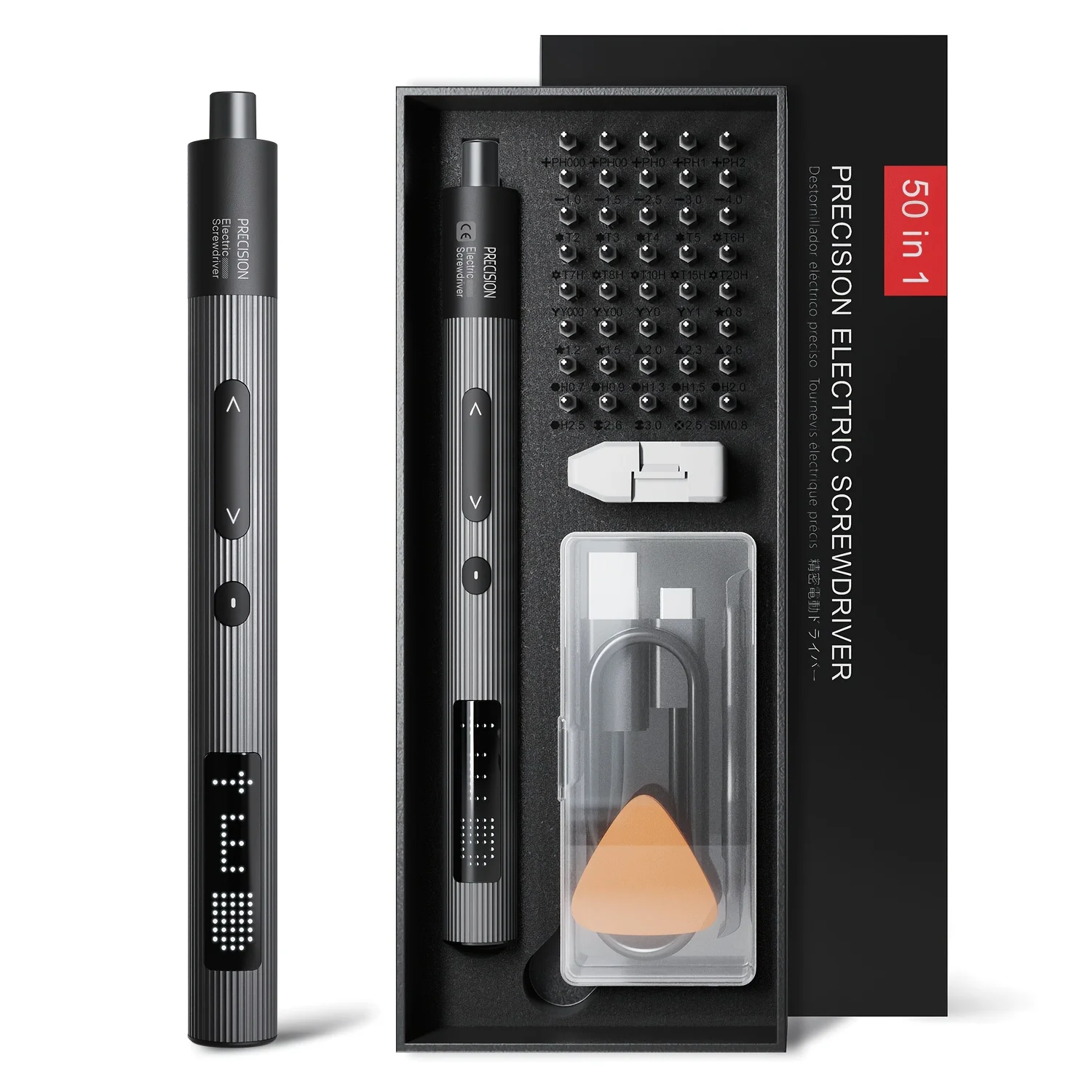 50-in-1 set Electric Screwdriver Kit with USB- Brushless Motor, Speed/ Reverse, LED Light & Heavy-Duty Torque
50-in-1 set Electric Screwdriver Kit with USB- Brushless Motor, Speed/ Reverse, LED Light & Heavy-Duty Torque