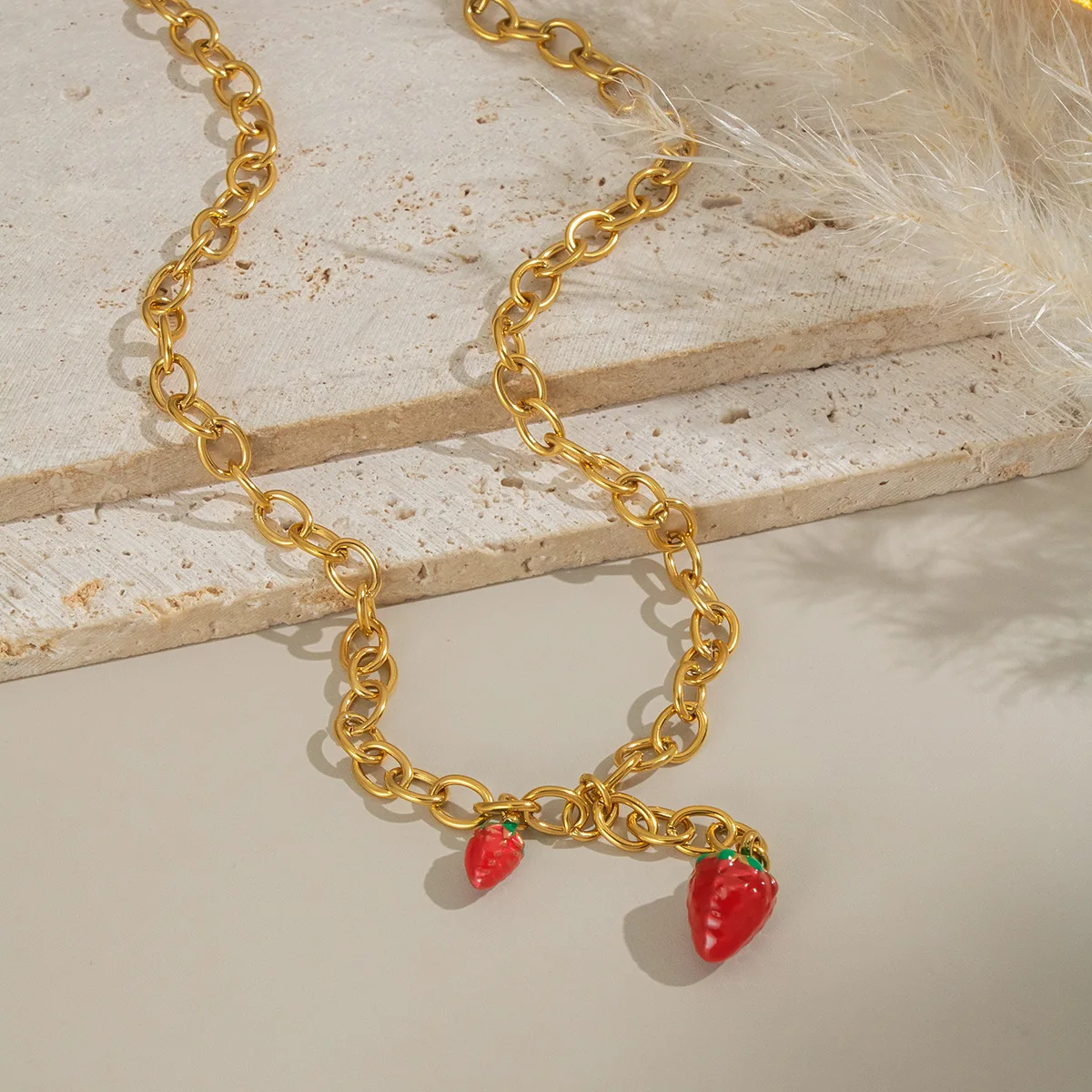 Stainless Steel Hot Selling Drip Oil Strawberry Pendant Necklace for Women Fashion Fruit Trend Long Tassel Neck Chain Sweet
Stainless Steel Hot Selling Drip Oil Strawberry Pendant Necklace for Women Fashion Fruit Trend Long Tassel Neck Chain Sweet