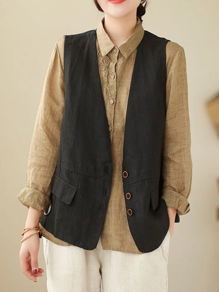 Свободный хлопково-льняной жилет-топ женский, цветной, с V-образным вырезом, на пуговицах, для повседневной носки, лето 2023
Свободный хлопково-льняной жилет-топ женский, цветной, с V-образным вырезом, на пуговицах, для повседневной носки, лето 2023