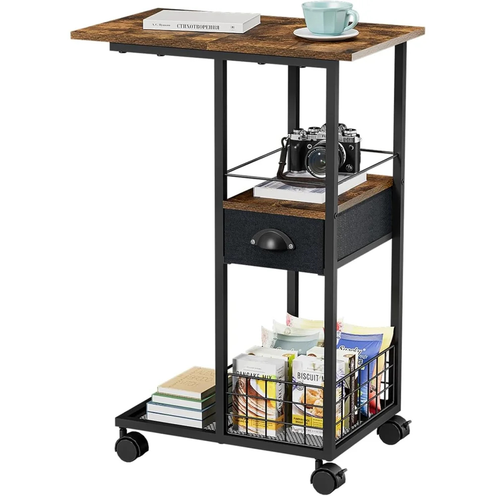Couch End Table with Drawer - Bedside Table with Wheels - 19.7''L x 11.8''W x 28''H - C Mobile Tables with Storage Basket
Couch End Table with Drawer - Bedside Table with Wheels - 19.7''L x 11.8''W x 28''H - C Mobile Tables with Storage Basket