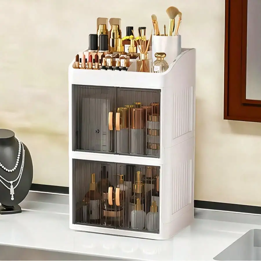 1pc Vanity Makeup Storage Box, Foldable & Sliding Door Design, Clear Cover Cosmetic Display Cabinet, Large Capacity Skincare & Cosmetics Organizer, Ideal Gift For Women, Fits Bedroom & Bathroom Vanities To Store Lipsticks, Brushes, Nail Polish,For Holiday
1pc Vanity Makeup Storage Box, Foldable & Sliding Door Design, Clear Cover Cosmetic Display Cabinet, Large Capacity Skincare & Cosmetics Organizer, Ideal Gift For Women, Fits Bedroom & Bathroom Vanities To Store Lipsticks, Brushes, Nail Polish,For Holiday