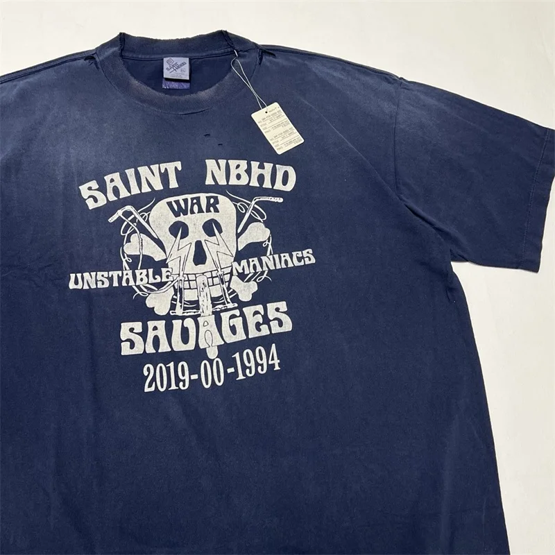 Washed Blue Saint Michael T-Shirts Men Women 1:1 Best Quality Skull Lightning Destruction Tee Short Sleeves
Washed Blue Saint Michael T-Shirts Men Women 1:1 Best Quality Skull Lightning Destruction Tee Short Sleeves