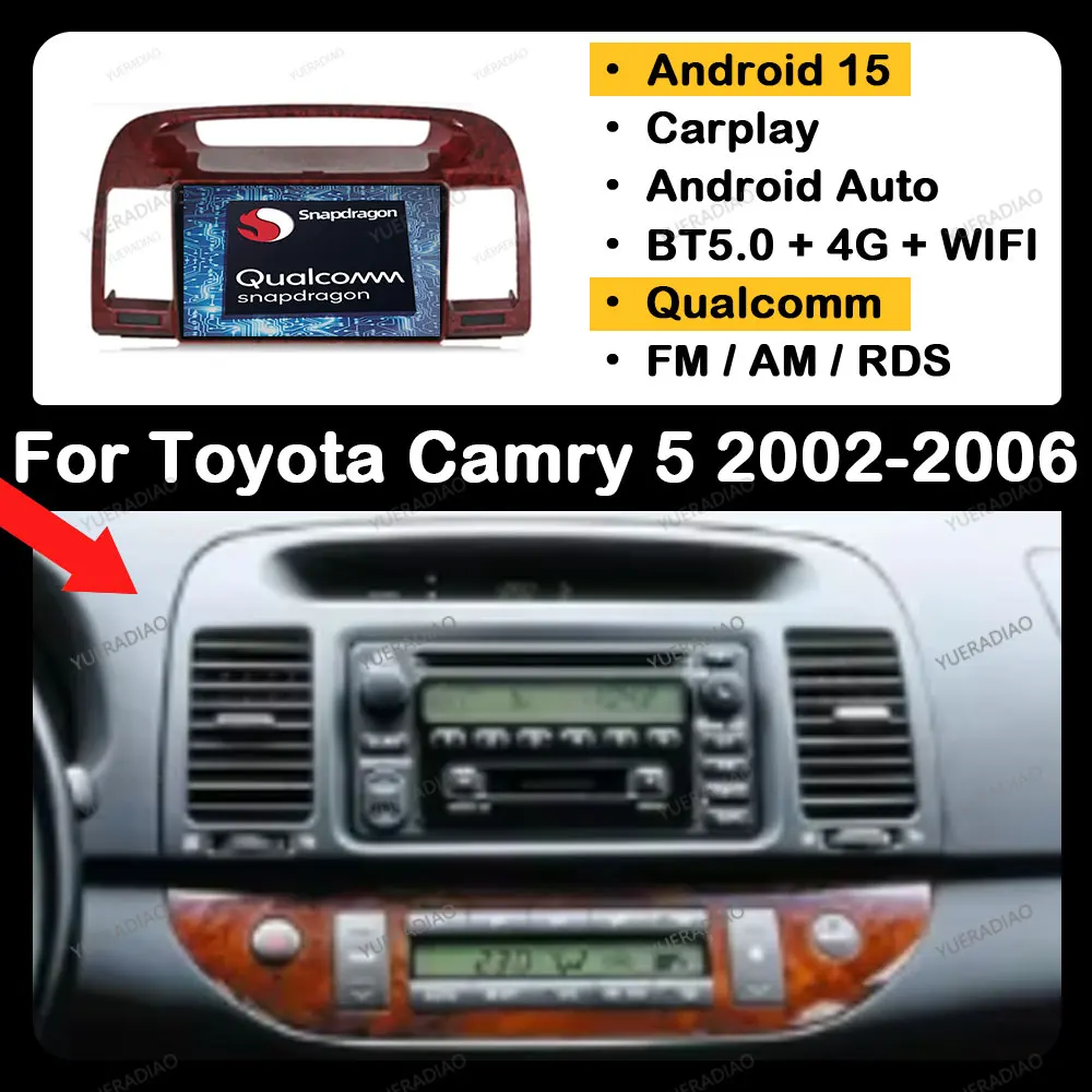 Автомобильный радиоприемник Android 15 для Toyota Camry 5 XV 30 2001-2006, мультимедийный видеоплеер BT GPS NAVI QLED, головное устройство 4G LTE 5G WIFI 2DIN
Автомобильный радиоприемник Android 15 для Toyota Camry 5 XV 30 2001-2006, мультимедийный видеоплеер BT GPS NAVI QLED, головное устройство 4G LTE 5G WIFI 2DIN
