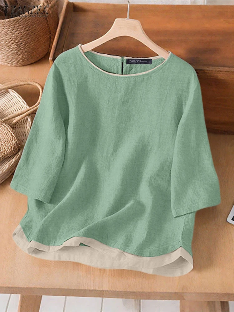 ZANZEA Day Wear Womens Tops Solid Color Vintage Casual Loose 3/4 Sleeve Blouses 2025 Summer O-Neck Fake Two-Piece Blusas Mujer
ZANZEA Day Wear Womens Tops Solid Color Vintage Casual Loose 3/4 Sleeve Blouses 2025 Summer O-Neck Fake Two-Piece Blusas Mujer