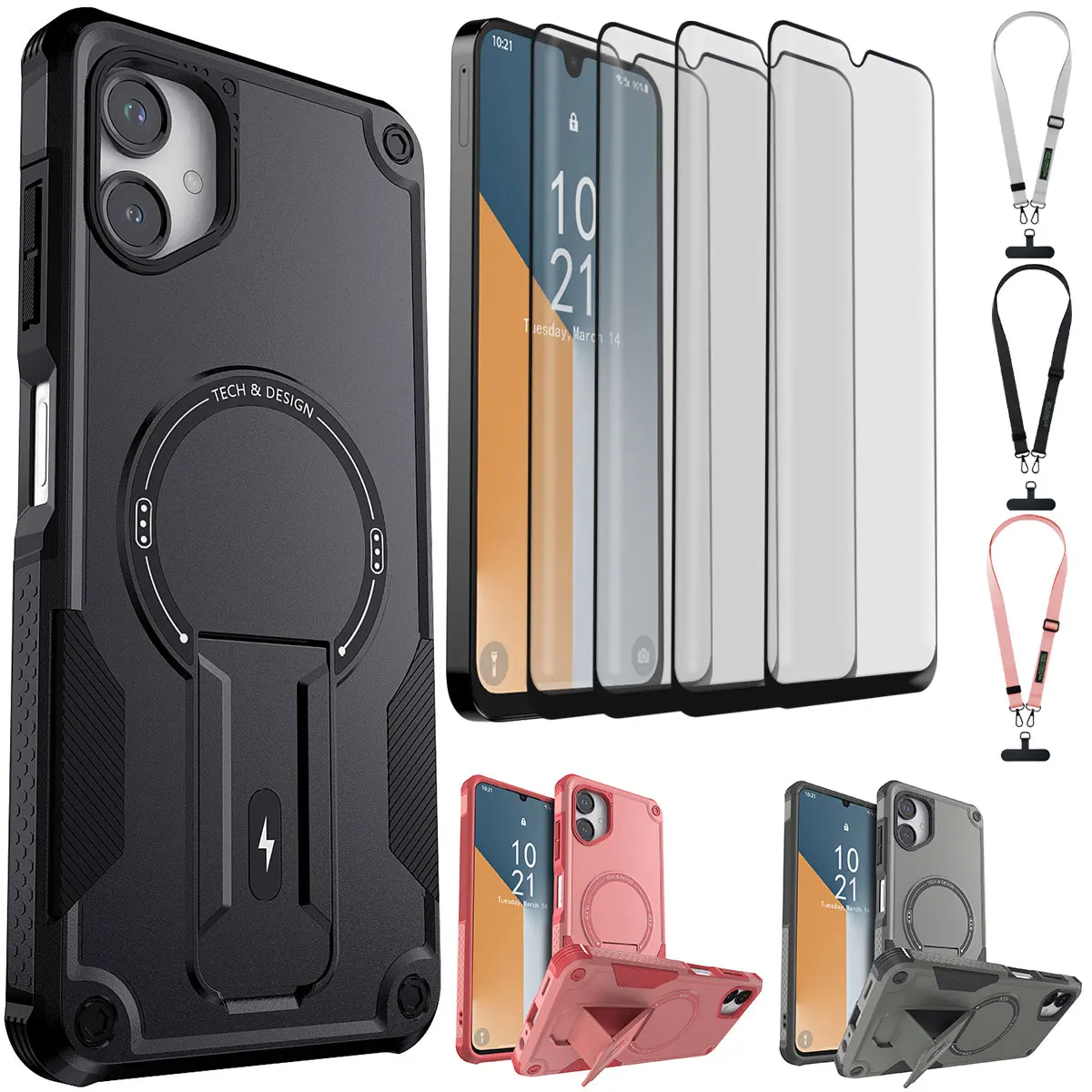 Чехол для Samsung Galaxy A06 A26 A36 A56, прочный чехол-подставка, ремешок и 4 шт., защитные пленки из закаленного стекла с полным покрытием 
Чехол для Samsung Galaxy A06 A26 A36 A56, прочный чехол-подставка, ремешок и 4 шт., защитные пленки из закаленного стекла с полным покрытием