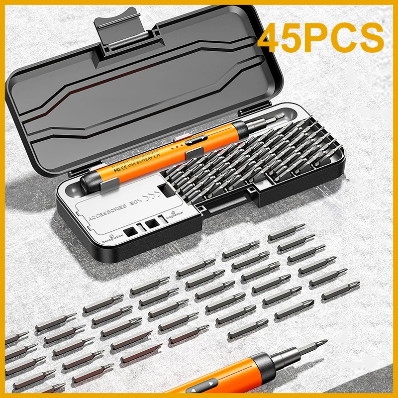 45PCS Electric Screwdriver Set Precision Power Hand Tool Kit Rechargeable Wireless Mini Small Bits for Mobile Phone Cell Laptop
45PCS Electric Screwdriver Set Precision Power Hand Tool Kit Rechargeable Wireless Mini Small Bits for Mobile Phone Cell Laptop