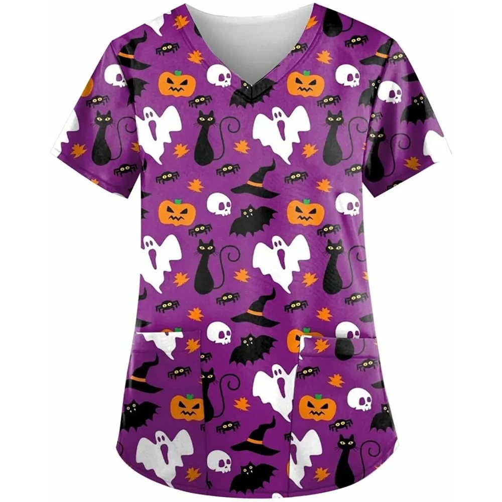 Женская больничная форма, футболка для кормления с рисунком тыквы на Хэллоуин, v-образный вырез, короткие рукава, топы в стиле Хэллоуина, хирургическая униформа, женская 
Женская больничная форма, футболка для кормления с рисунком тыквы на Хэллоуин, v-образный вырез, короткие рукава, топы в стиле Хэллоуина, хирургическая униформа, женская