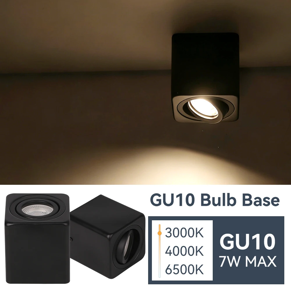 Surface Mounted Ceiling Downlight Home GU10 Bulb Replaceable Spot Light AC85-265V Adjustable Angle Spotlight 3 Color Change
Surface Mounted Ceiling Downlight Home GU10 Bulb Replaceable Spot Light AC85-265V Adjustable Angle Spotlight 3 Color Change