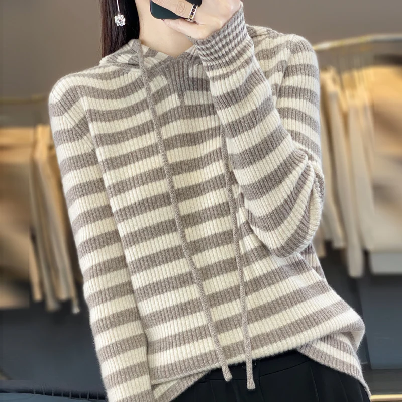 Autumn Wool Sweater Women Hooded Long Sleeve Tops Knitted Striped Pullover Winter Casual Knitwears Thick Warm Female Jumper
Autumn Wool Sweater Women Hooded Long Sleeve Tops Knitted Striped Pullover Winter Casual Knitwears Thick Warm Female Jumper