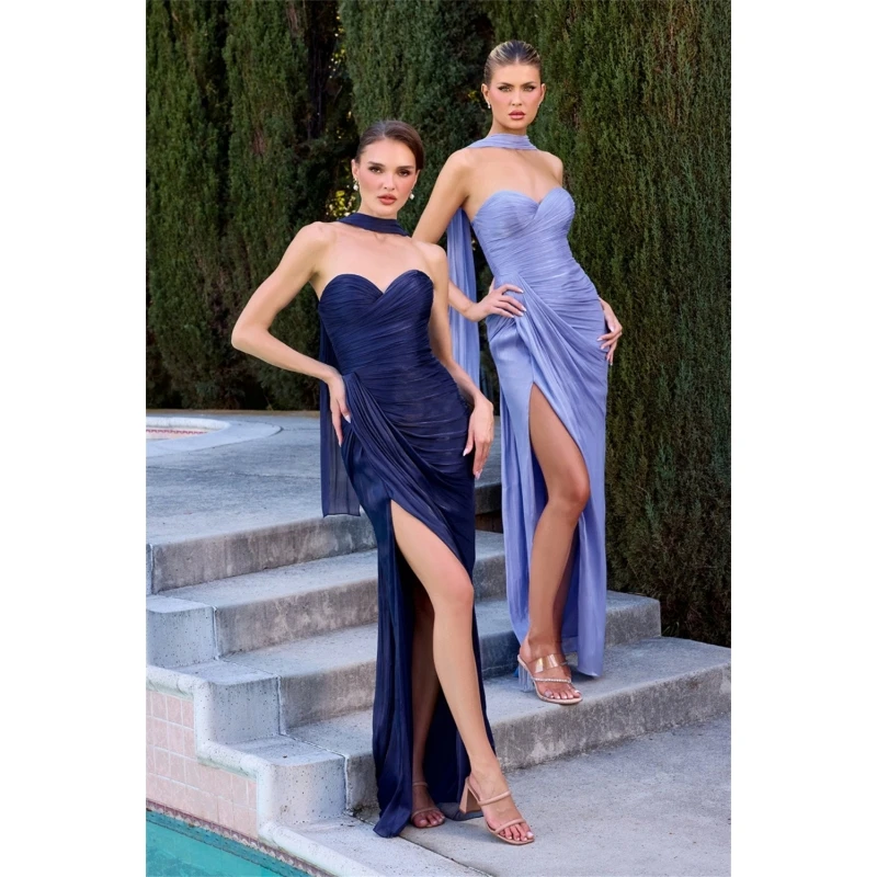 Sexy Solid Pleated Strapless Bridesmaid Dress Ruched Chiffon Formal Evening Gown Sweetheart High Waist Slit Flowy Scaf Party New
Sexy Solid Pleated Strapless Bridesmaid Dress Ruched Chiffon Formal Evening Gown Sweetheart High Waist Slit Flowy Scaf Party New