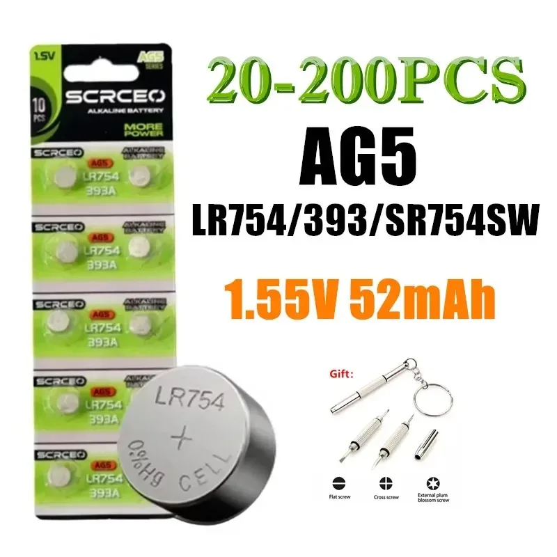 20-200PCS AG5 LR754 393 1.55V Button Batteries For Watch Toys Remote L754 LR48 SR754SW SR48 309 393A Cell Coin Alkaline Battery
20-200PCS AG5 LR754 393 1.55V Button Batteries For Watch Toys Remote L754 LR48 SR754SW SR48 309 393A Cell Coin Alkaline Battery