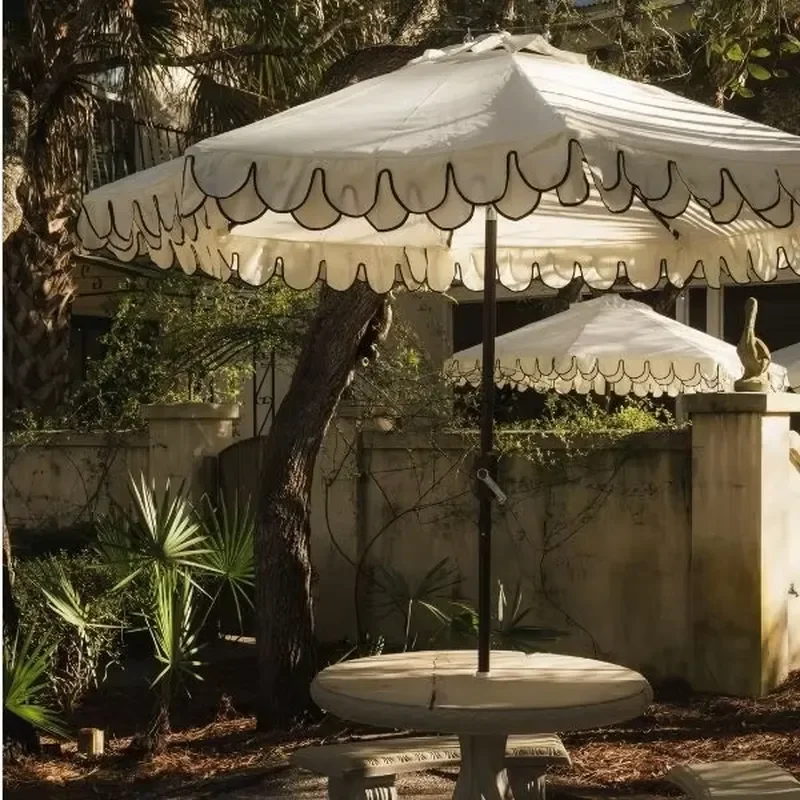 White Pagoda Design Waterproof Scalloped Edges Powder Coated Aluminum Pole Patio Parasol with Granite Base for Outdoor Use
White Pagoda Design Waterproof Scalloped Edges Powder Coated Aluminum Pole Patio Parasol with Granite Base for Outdoor Use