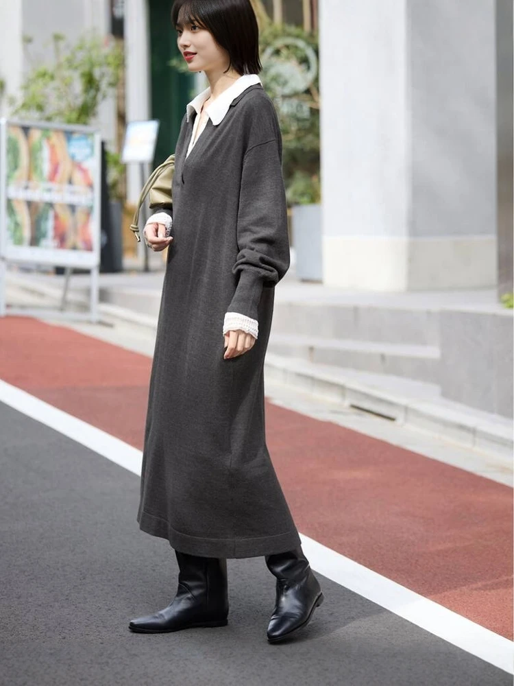Casual Cotton Knitted Dress V-Neck Loose Slimming Mid-Length Straight Cut H-Style Skirt for Women in Spring Autumn Winter
Casual Cotton Knitted Dress V-Neck Loose Slimming Mid-Length Straight Cut H-Style Skirt for Women in Spring Autumn Winter