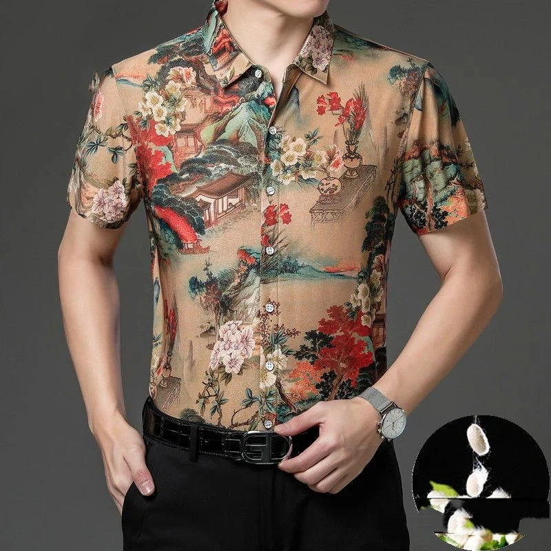 Men's Mulberry Silk Printed Floral Short Sleeve Shirt Wrinkle Resistant Elastic Casual Tops For Dad Summer
Men's Mulberry Silk Printed Floral Short Sleeve Shirt Wrinkle Resistant Elastic Casual Tops For Dad Summer