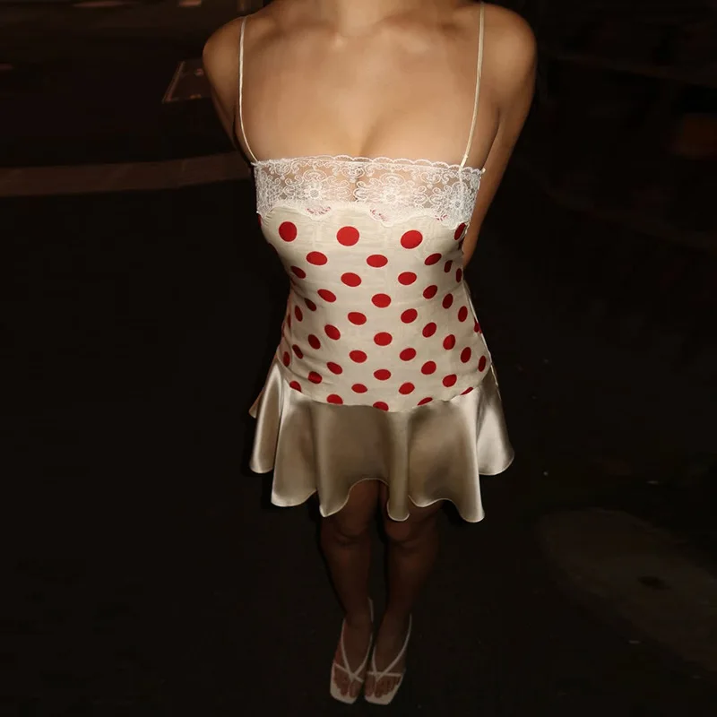 SKMY 2026 Spring New Women's Clothing Fashion Sexy Lace Spaghetti Strap Polka Dot Printed Patchwork Dress Sleeveless Party Dress
SKMY 2026 Spring New Women's Clothing Fashion Sexy Lace Spaghetti Strap Polka Dot Printed Patchwork Dress Sleeveless Party Dress