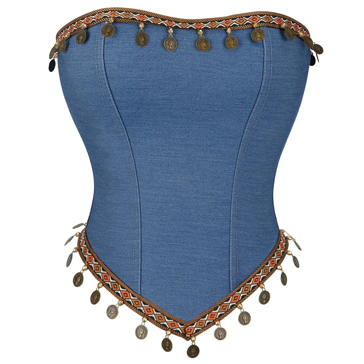 Vintage Blue Corset with Copper-color Round Beaded Decoration Women Renaissance Bodice Short Bustier Tops Elasticity Waist Shape
Vintage Blue Corset with Copper-color Round Beaded Decoration Women Renaissance Bodice Short Bustier Tops Elasticity Waist Shape