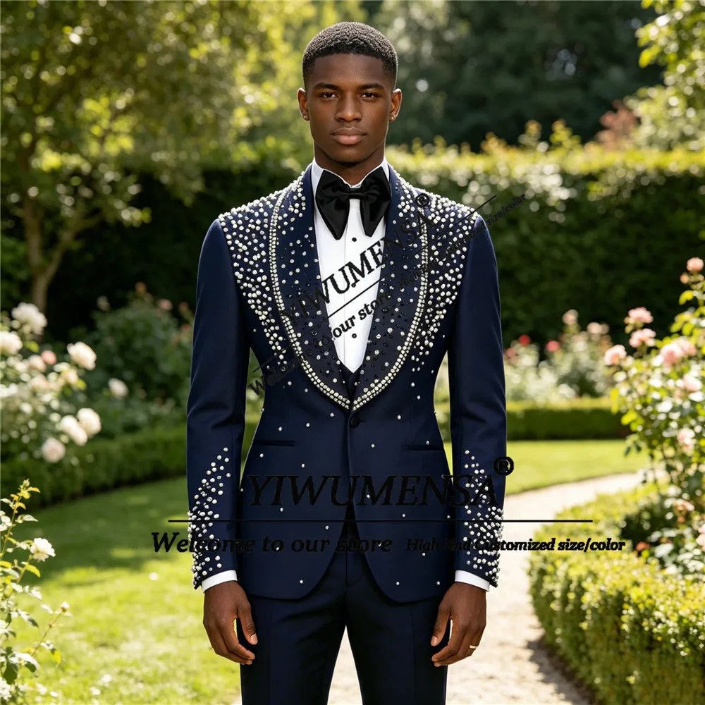 Exquisite Diamond Beading Suit Men Slim Fit Shawl Lapel Prom Blazer Customized 3 Piece Sets Groom Formal Wear Tuxedo Male Outfit
Exquisite Diamond Beading Suit Men Slim Fit Shawl Lapel Prom Blazer Customized 3 Piece Sets Groom Formal Wear Tuxedo Male Outfit