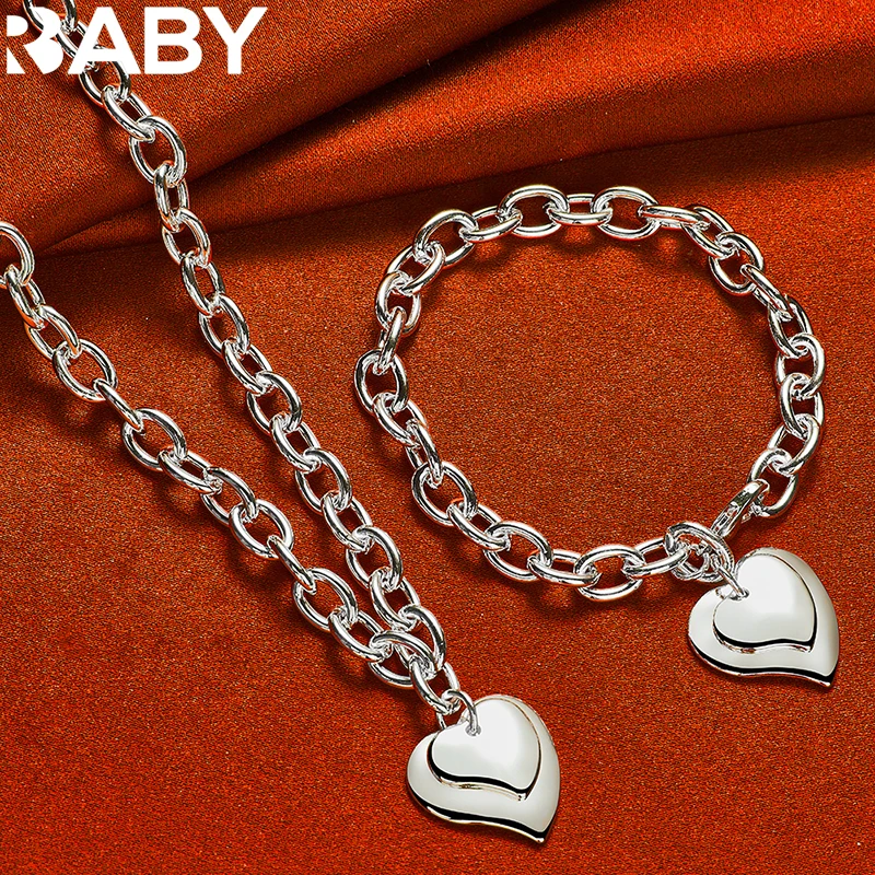 925 Sterling Silver Double Heart Pendant Chain Bracelet Necklace For Women Man Fashion Jewelry Set Accessories Wedding Gift
925 Sterling Silver Double Heart Pendant Chain Bracelet Necklace For Women Man Fashion Jewelry Set Accessories Wedding Gift