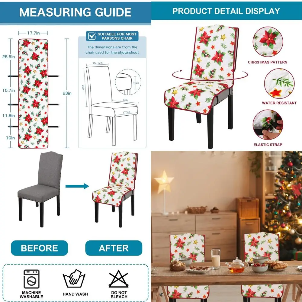 Red Poinsettia & Beige Washable Dining Chair Covers, Set of 4, Water-Resistant for Christmas Decor, Parsons Slipcovers
Red Poinsettia & Beige Washable Dining Chair Covers, Set of 4, Water-Resistant for Christmas Decor, Parsons Slipcovers