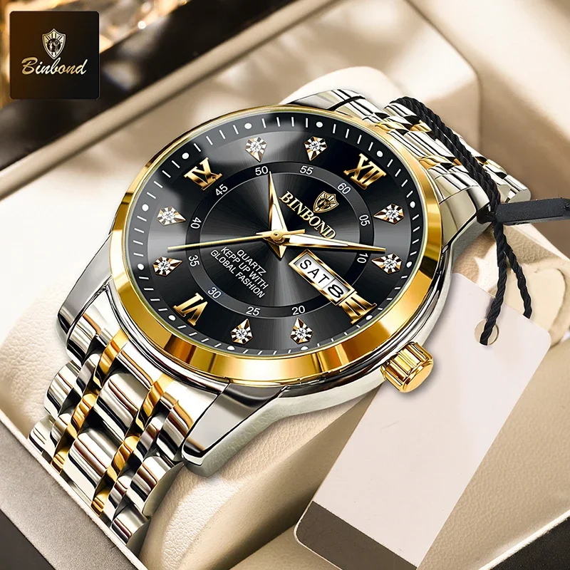 BINBOND Luxury Watch for Man Elegant Date Week Waterproof Luminous Male Wrist watch Quartz Stainless Steel Sports Men's Watches
BINBOND Luxury Watch for Man Elegant Date Week Waterproof Luminous Male Wrist watch Quartz Stainless Steel Sports Men's Watches
