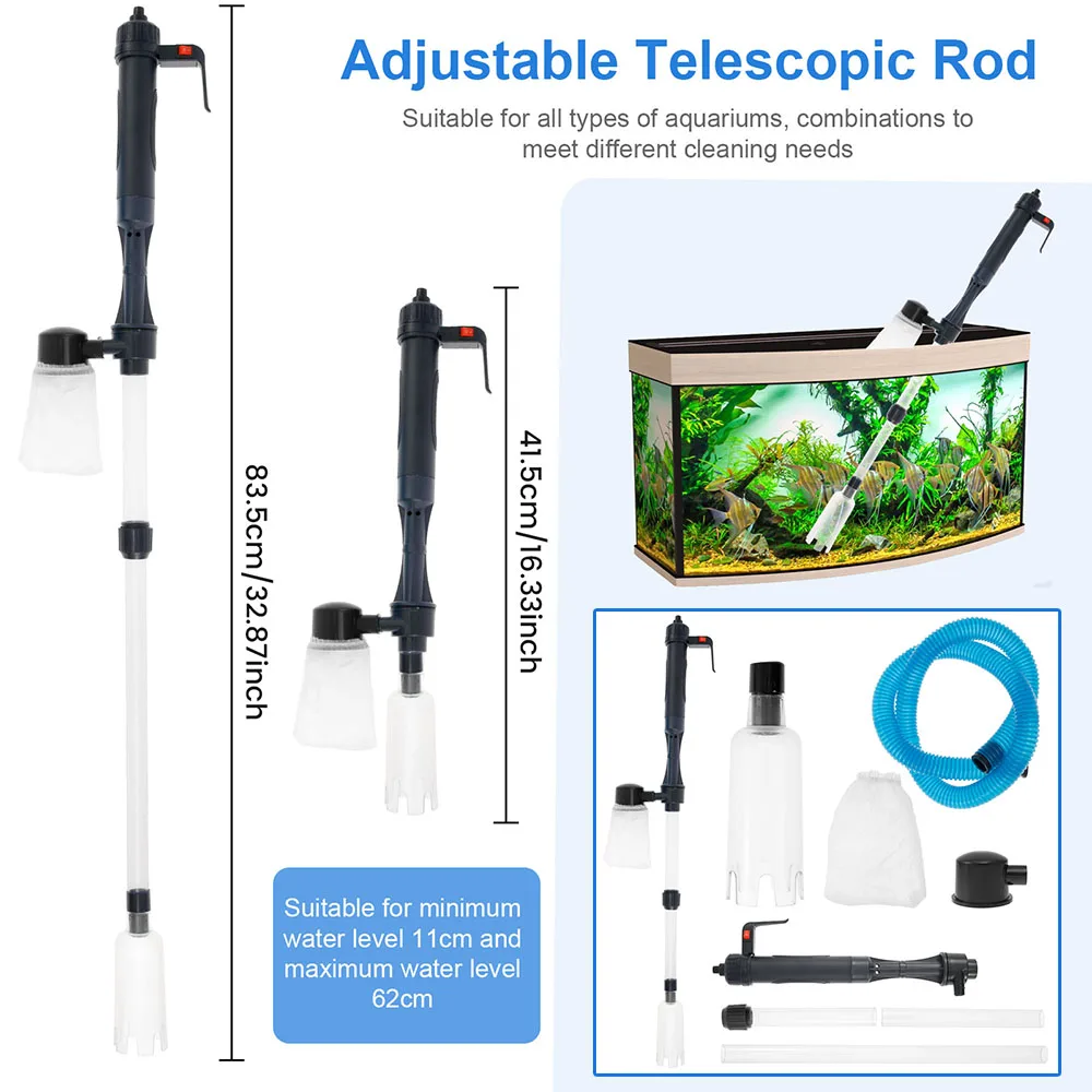 Adjustable Telescopic Rod Aquarium Gravel Cleaner Electric Fish Tank Water Change Pump Aquarium Cleaning Tool Siphon Filter Pump
Adjustable Telescopic Rod Aquarium Gravel Cleaner Electric Fish Tank Water Change Pump Aquarium Cleaning Tool Siphon Filter Pump