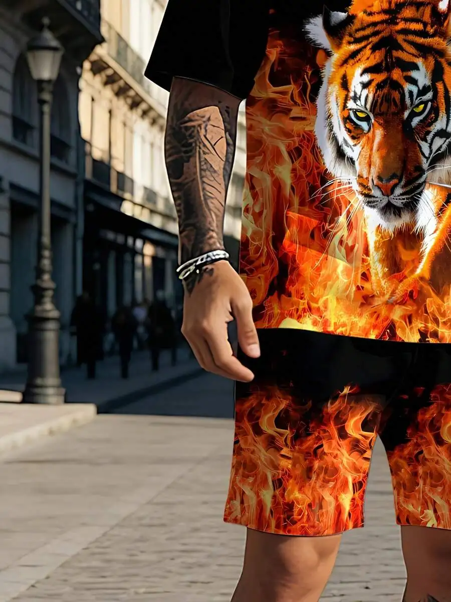 Mens 3D Tiger Print Breathable Casual Sports Set Round Neck T-Shirt And Shorts Summer Outdoor Wear
Mens 3D Tiger Print Breathable Casual Sports Set Round Neck T-Shirt And Shorts Summer Outdoor Wear
