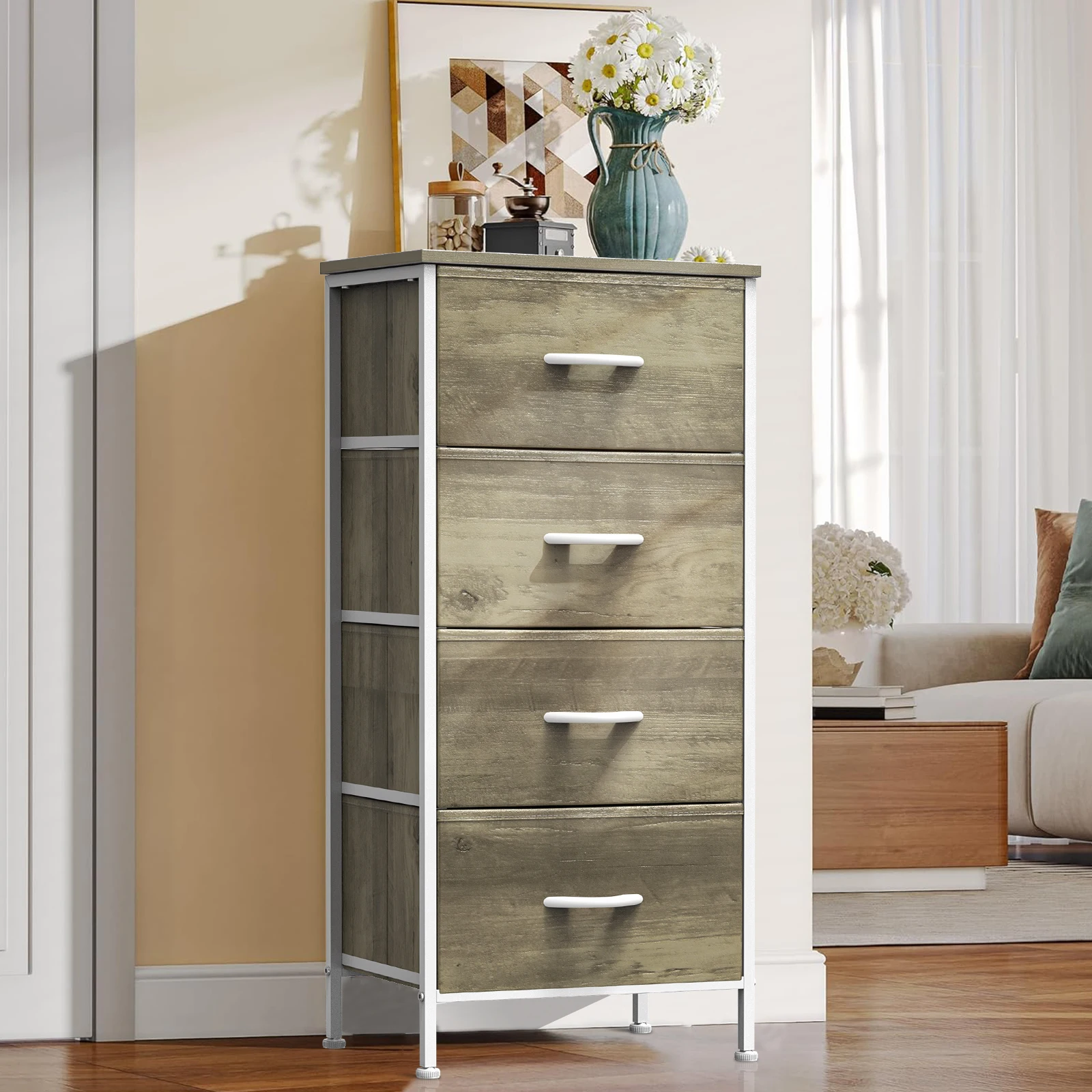 4 Drawer Fabric Dresser Storage Cabinet with Steel Frame and Wood Top for Closet Bedroom Hallway Organization,Oak Greige
4 Drawer Fabric Dresser Storage Cabinet with Steel Frame and Wood Top for Closet Bedroom Hallway Organization,Oak Greige