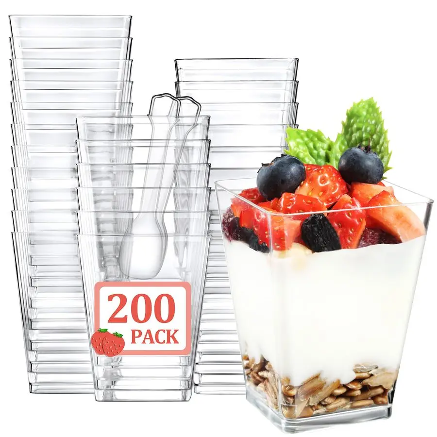 Набор из 200 мини-стаканчиков для десертов объемом 5 унций с ложками, прозрачные маленькие стаканчики для парфе, квадратные стаканчики для закусок, фруктов, пудинга, мусса
Набор из 200 мини-стаканчиков для десертов объемом 5 унций с ложками, прозрачные маленькие стаканчики для парфе, квадратные стаканчики для закусок, фруктов, пудинга, мусса
