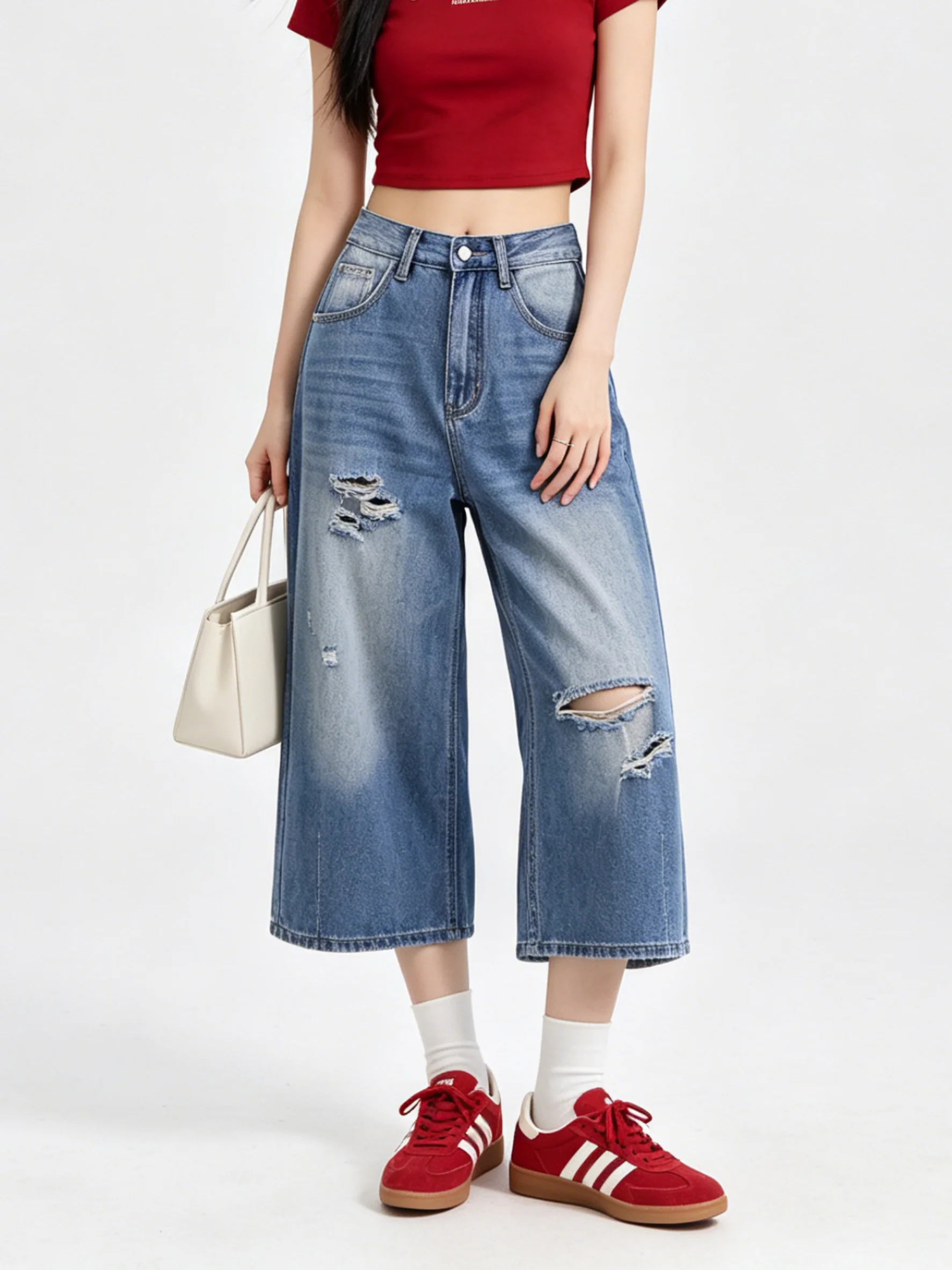 Korean Style Wide Leg Jeans Women's Summer Loose Versatile Washed Hole Trousers Drapey Light Blue Commuting Casual Jeans
Korean Style Wide Leg Jeans Women's Summer Loose Versatile Washed Hole Trousers Drapey Light Blue Commuting Casual Jeans