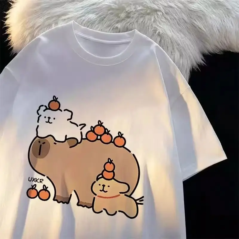 Женская повседневная футболка с коротким рукавом и милой капибарой, летние уличные топы в стиле Харадзюку с рисунком пузырькового чая и короткими рукавами
Женская повседневная футболка с коротким рукавом и милой капибарой, летние уличные топы в стиле Харадзюку с рисунком пузырькового чая и короткими рукавами