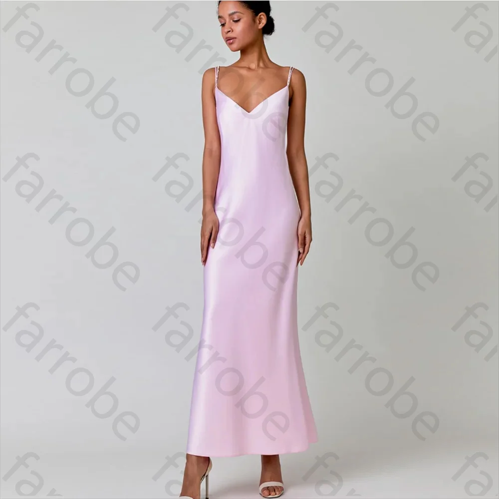 Customized Simple Pink Long Evening Dresses Satin V Neck Crystals Straps Mermaid Ankle Length Backless Formal Prom Party Gowns
Customized Simple Pink Long Evening Dresses Satin V Neck Crystals Straps Mermaid Ankle Length Backless Formal Prom Party Gowns