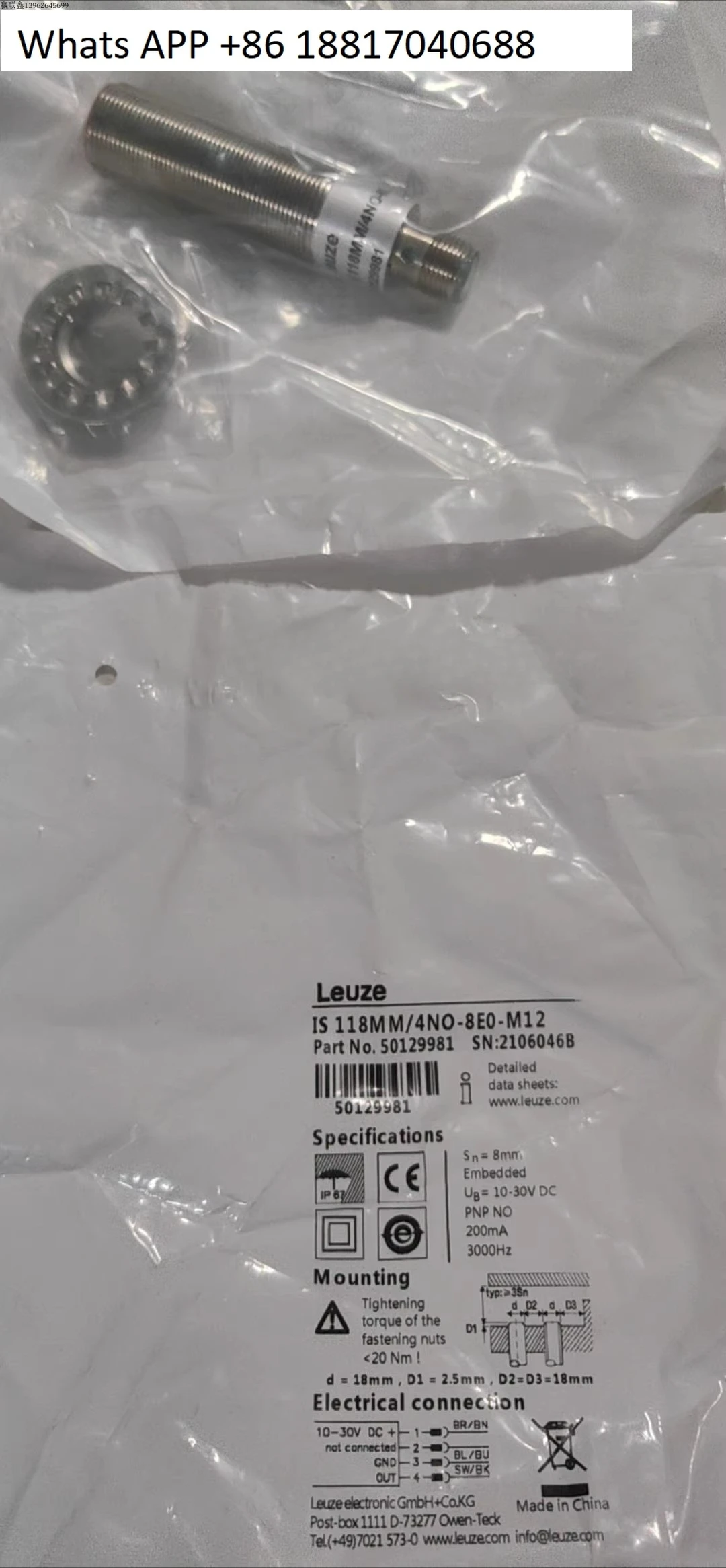 1PC Original LEUZE IS 118 MM/4NO-8E0-M12 50129981
1PC Original LEUZE IS 118 MM/4NO-8E0-M12 50129981