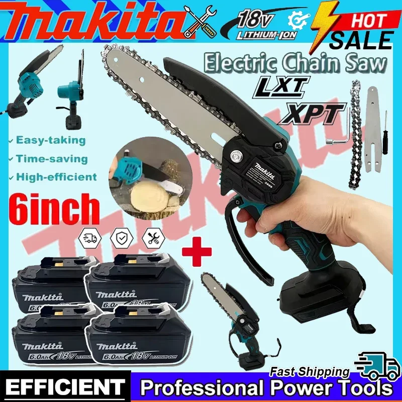 Электрическая цепная пила Makita 6 дюймов, ручная портативная пила для распиловки древесины, садовый инструмент для обрезки деревьев, работающий от аккумулятора 18В
Электрическая цепная пила Makita 6 дюймов, ручная портативная пила для распиловки древесины, садовый инструмент для обрезки деревьев, работающий от аккумулятора 18В