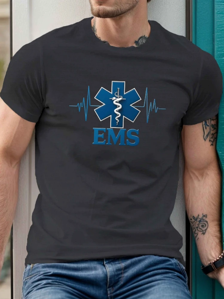 Men's EMS life star pattern-casual cotton short-sleeved t-shirt, with medical warning signs, can be machine washed in summer.
Men's EMS life star pattern-casual cotton short-sleeved t-shirt, with medical warning signs, can be machine washed in summer.