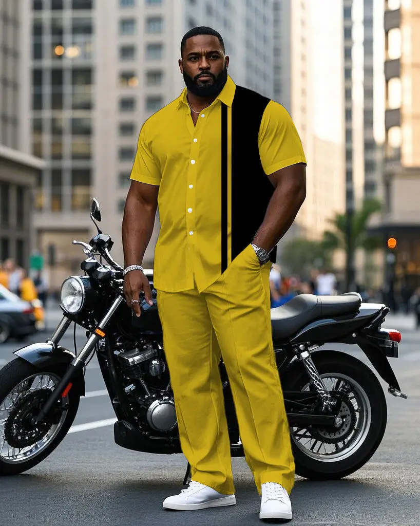 S-9XL Plus Size Men's Retro Vertical Striped &Color Block Shirt Pants Set, Multi-Design Casual 2-Piece Summer Outfit Collection
S-9XL Plus Size Men's Retro Vertical Striped &Color Block Shirt Pants Set, Multi-Design Casual 2-Piece Summer Outfit Collection