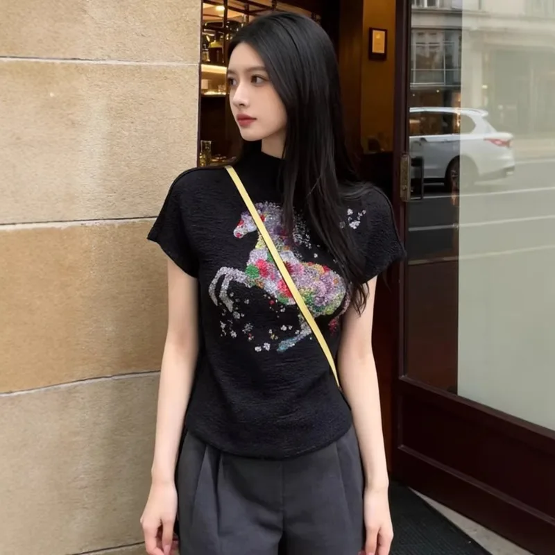 Miyake Pleated Summer New Pony Print T-Shirt for Women Loose Short Sleeve Top Casual Age-Reducing High Elasticity Pleated Shirt
Miyake Pleated Summer New Pony Print T-Shirt for Women Loose Short Sleeve Top Casual Age-Reducing High Elasticity Pleated Shirt