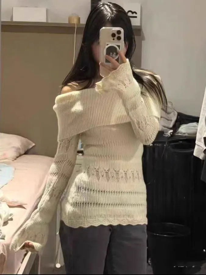 Korean Sle Lazy One oulder White Sweater Women's Autumn Winter Slimming Knitted Top oulder Simple Casual Polyes...
Korean Sle Lazy One oulder White Sweater Women's Autumn Winter Slimming Knitted Top oulder Simple Casual Polyes...