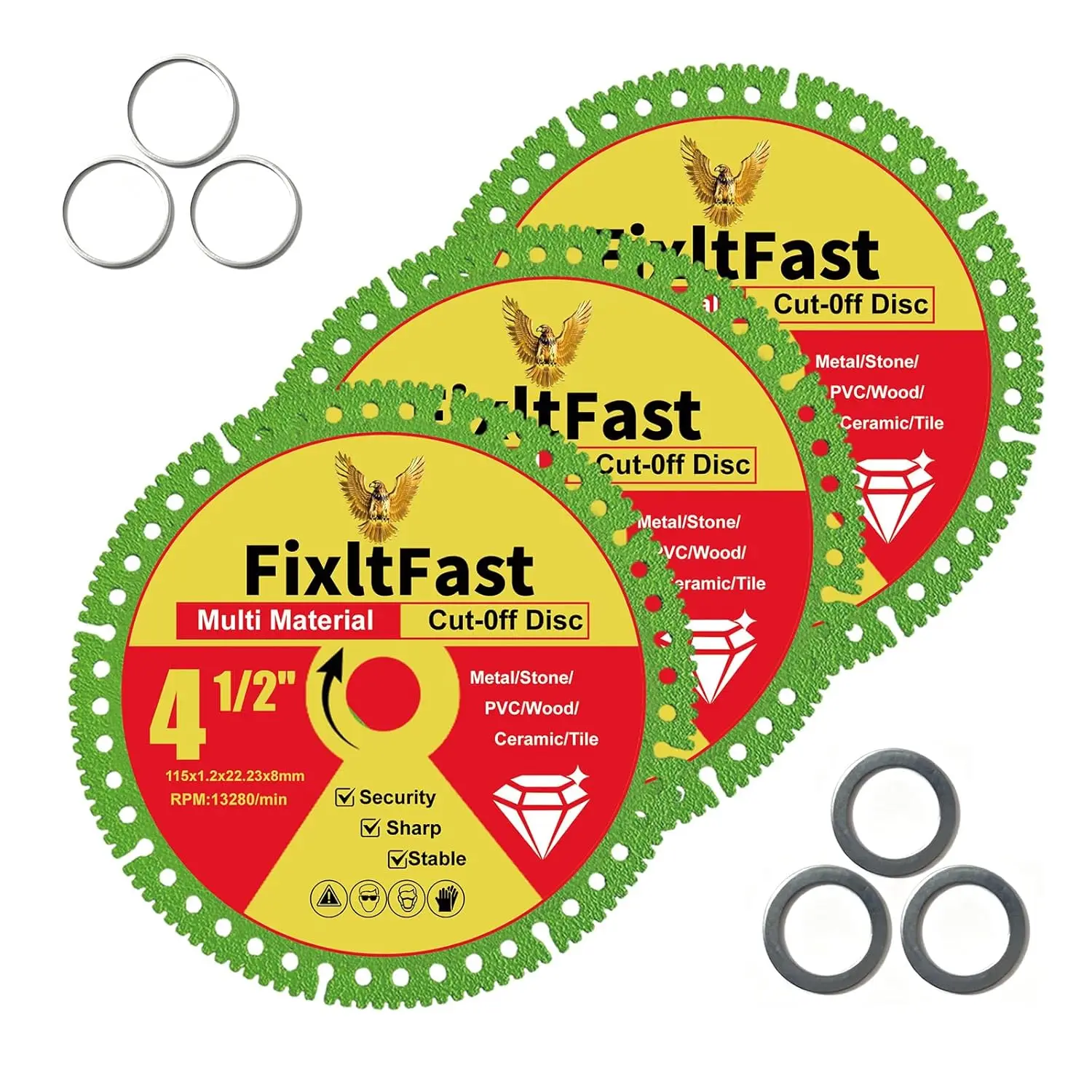 4 1/2" x 7/8" Multi-Material Cut Off Disc for Angle Grinders, Marble/Stone/Tile/Metal/Plastic - 3 Pack
4 1/2" x 7/8" Multi-Material Cut Off Disc for Angle Grinders, Marble/Stone/Tile/Metal/Plastic - 3 Pack