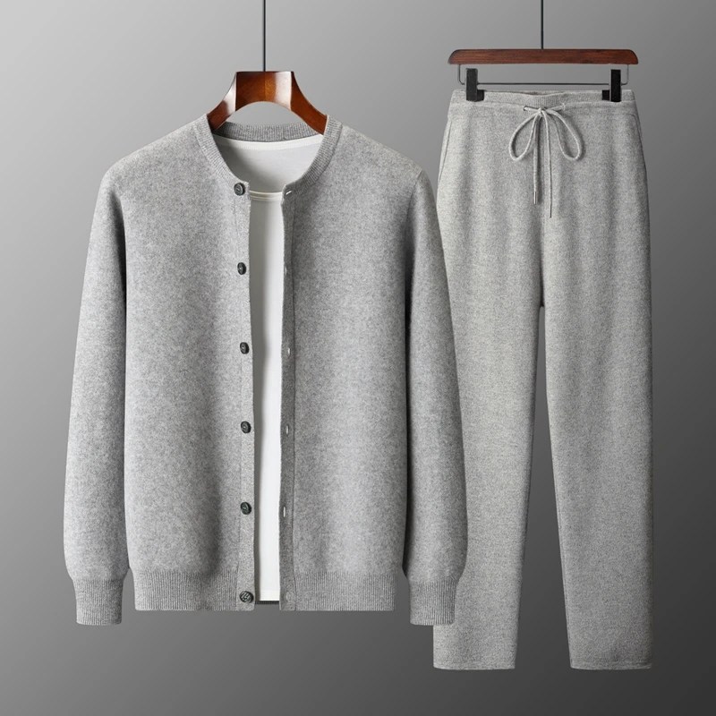 Men's Autumn Winter Casual Sports Suit 100% Merino Wool Knitted Two-Piece Set Round Neck Cardigan Top And Straight Leg Pants
Men's Autumn Winter Casual Sports Suit 100% Merino Wool Knitted Two-Piece Set Round Neck Cardigan Top And Straight Leg Pants
