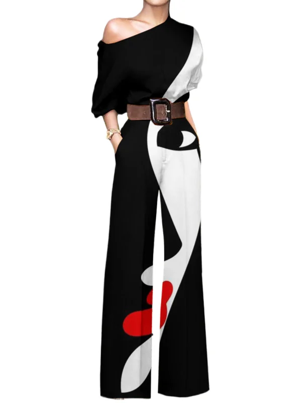 Fashion Color Print Jumpsuits Women Slant Collar Off Shoulder Elastic Waist Straight Jumpsuit Temperament Commuting Female New
Fashion Color Print Jumpsuits Women Slant Collar Off Shoulder Elastic Waist Straight Jumpsuit Temperament Commuting Female New