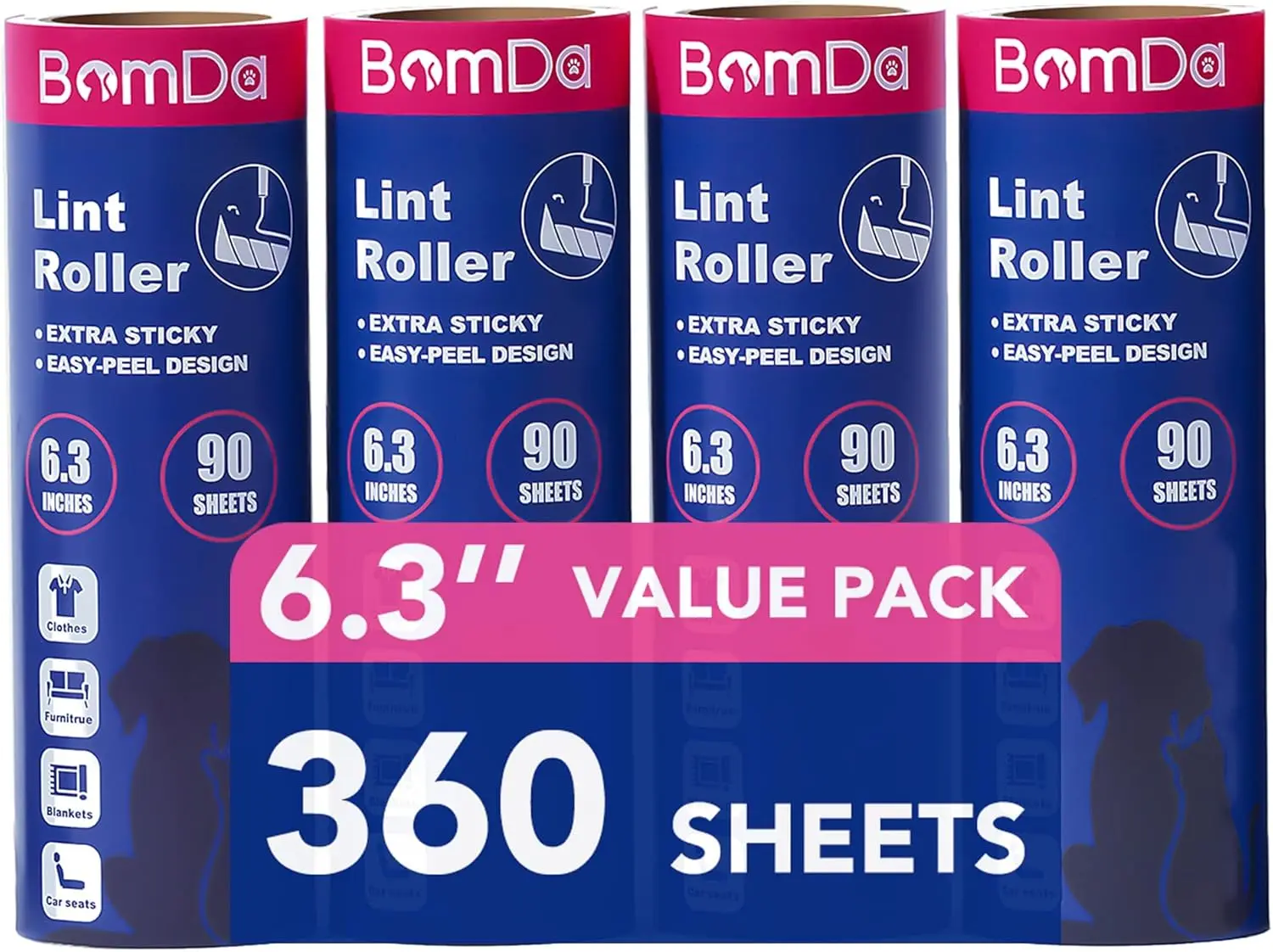 Giant 6.3" Lint Roller, 360 Sheets, Extra Sticky for Pet Hair, Long Handle, Clothes & Furniture
Giant 6.3" Lint Roller, 360 Sheets, Extra Sticky for Pet Hair, Long Handle, Clothes & Furniture