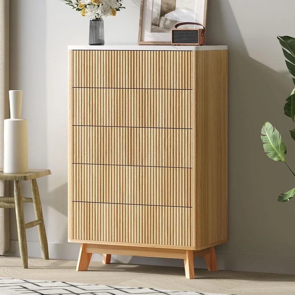 Fluted 5 Drawers Dresser for Bedroom, 47" Tall Handleless Chest of Drawers with Faux Marble Top, Curved Profile Design, Wood Dra
Fluted 5 Drawers Dresser for Bedroom, 47" Tall Handleless Chest of Drawers with Faux Marble Top, Curved Profile Design, Wood Dra
