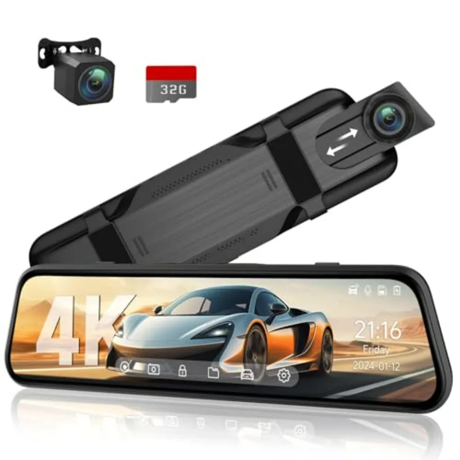 4K Rear View Mirror Camera 10'' 4K Mirror Dash Cam with 1080P Backup Camera for Car Dashboard Display Voice Control 24H Parking
4K Rear View Mirror Camera 10'' 4K Mirror Dash Cam with 1080P Backup Camera for Car Dashboard Display Voice Control 24H Parking