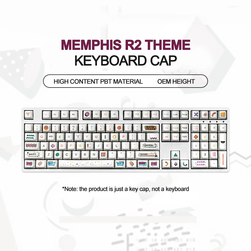 Keycaps for Mechanical Keyboard 108 Keys White Memphis R2 Theme OEM Height PBT Dye Sublimation PC Game GK61 GK64 RK61 Anne Pro 2
Keycaps for Mechanical Keyboard 108 Keys White Memphis R2 Theme OEM Height PBT Dye Sublimation PC Game GK61 GK64 RK61 Anne Pro 2