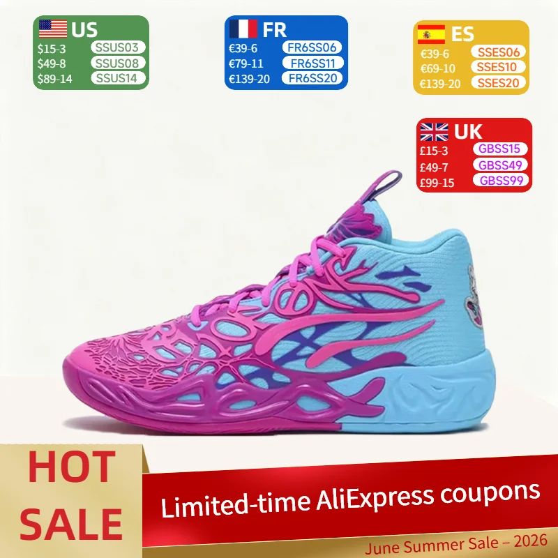 Puma MB.04 Stylish, Comfortable, Non-Slip, Breathable Mid-Top Basketball Shoes for Men in Blue, Pink, and Purple 310836-01
Puma MB.04 Stylish, Comfortable, Non-Slip, Breathable Mid-Top Basketball Shoes for Men in Blue, Pink, and Purple 310836-01